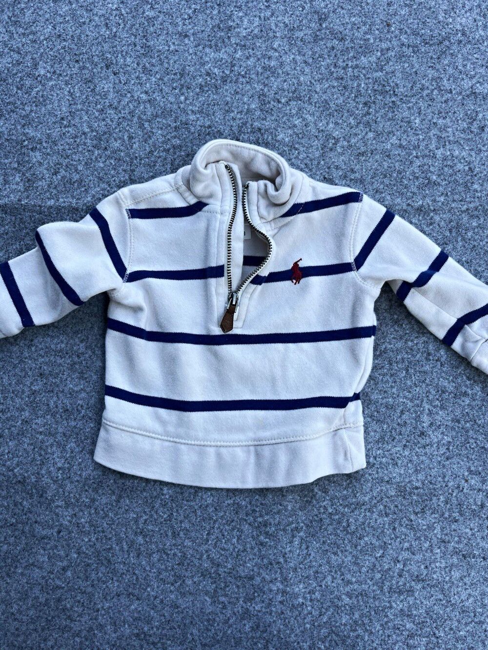 Ralph Lauren White & Blue Striped Knit Mock Neck 1/2 Zip Sweater 0-3M